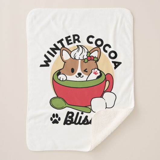 Winter Cocoa Bliss - Schattigee hond in Mok Design Sherpa Deken (Voorkant)