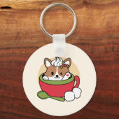 Winter Cocoa Bliss - Schattigee hond in Mok Design Sleutelhanger (Achterkant)