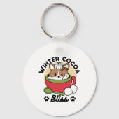 Winter Cocoa Bliss - Schattigee hond in Mok Design Sleutelhanger (Voorkant)