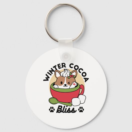 Winter Cocoa Bliss - Schattigee hond in Mok Design Sleutelhanger (Voorkant)