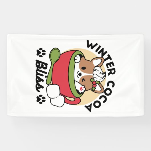 Winter Cocoa Bliss - Schattigee hond in Mok Design Spandoek (Horizontaal)