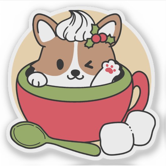 Winter Cocoa Bliss - Schattigee hond in Mok Design Sticker (Voorkant)
