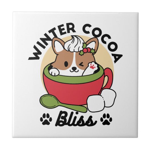 Winter Cocoa Bliss - Schattigee hond in Mok Design Tegeltje (Voorkant)
