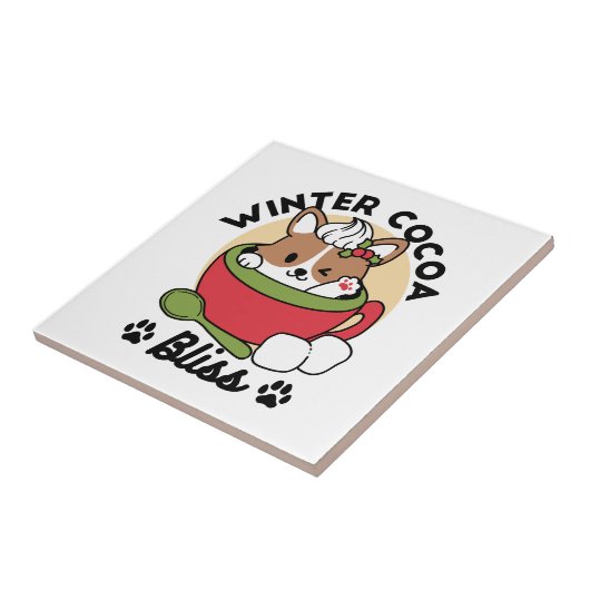 Winter Cocoa Bliss - Schattigee hond in Mok Design Tegeltje (Zijkant)