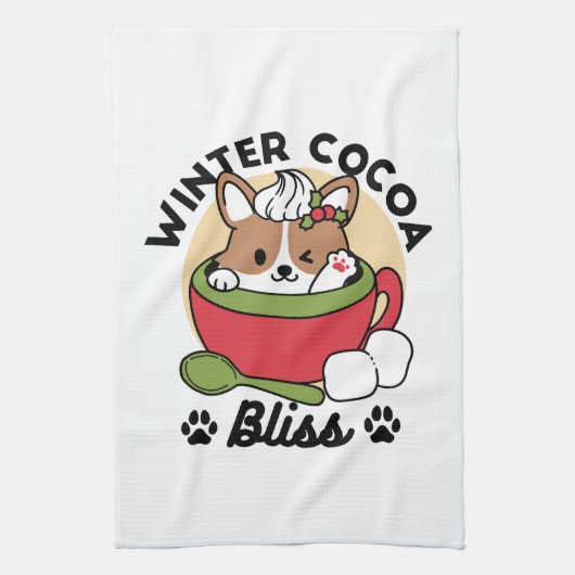 Winter Cocoa Bliss - Schattigee hond in Mok Design Theedoek (Verticaal)