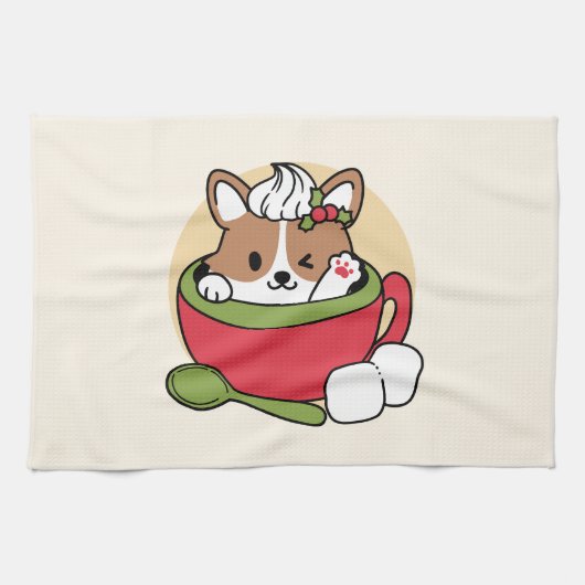 Winter Cocoa Bliss - Schattigee hond in Mok Design Theedoek (Horizontaal)