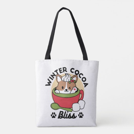 Winter Cocoa Bliss - Schattigee hond in Mok Design Tote Bag (Achterkant)