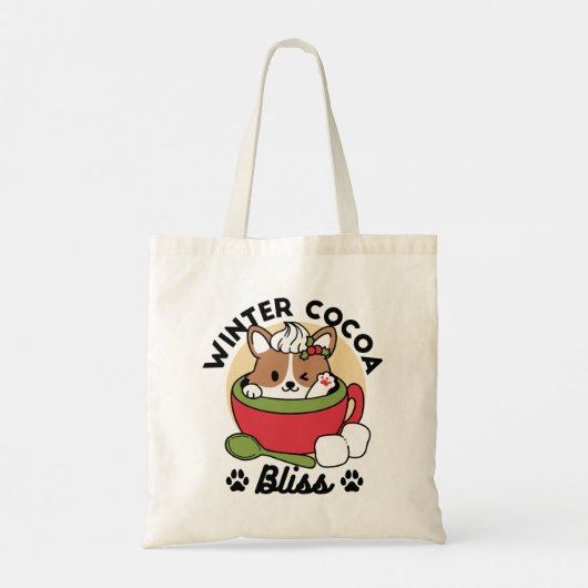 Winter Cocoa Bliss - Schattigee hond in Mok Design Tote Bag (Achterkant)