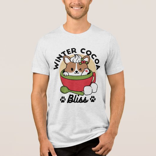 Winter Cocoa Bliss - Schattigee hond in Mok Design Tri-Blend Shirt (Voorkant)