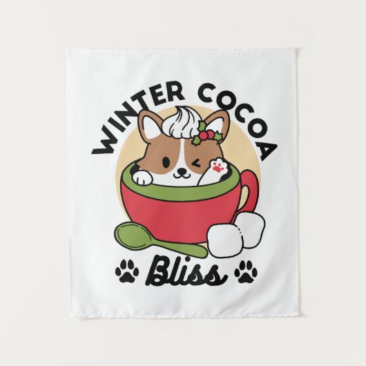 Winter Cocoa Bliss - Schattigee hond in Mok Design Wandkleed (Voorkant)