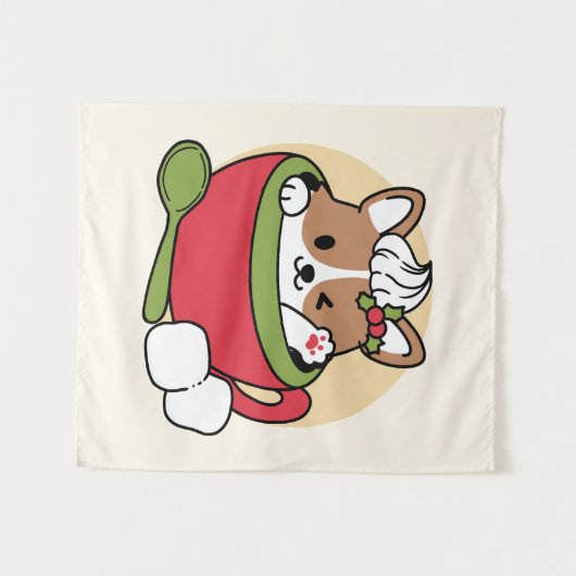 Winter Cocoa Bliss - Schattigee hond in Mok Design Wandkleed (Voorkant (horizontaal))