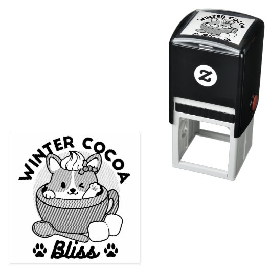 Winter Cocoa Bliss - Schattigee hond in Mok Design Zelfinktende Stempel (In situ)
