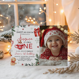 Winter Cocoa First Birthday Invite Photo Kaart