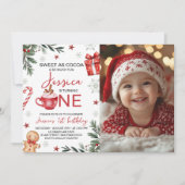 Winter Cocoa First Birthday Invite Photo Kaart (Voorkant)