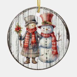 Winter Companions - Charmante sneeuwman en jongen Keramisch Ornament