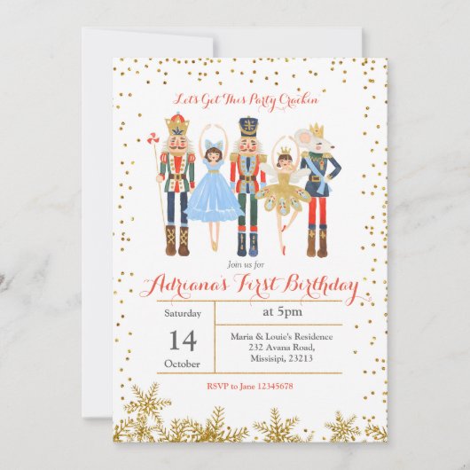 Winter Confetti Birthday Invitation Nutcracker Kaart (Voorkant)