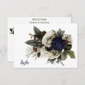 Winter Conifer Floral Cream Navy Pioen Bruiloft Informatiekaartje (Voorkant / Achterkant)