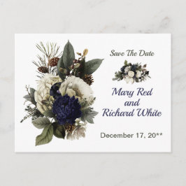 Winter Conifer Floral Peony Wedding Save the Date Briefkaart