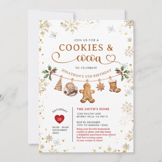 Winter Cookies & Cocoa Birthday Gold Snowflakes Kaart (Voorkant)