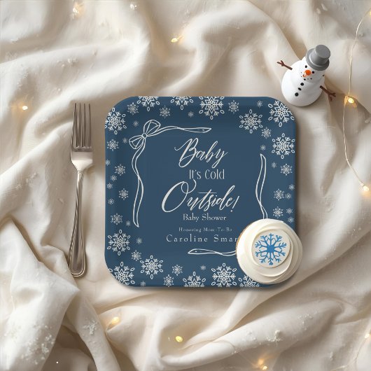 Winter Coquette Blauwe Baby Het is koud Papieren Bordje
