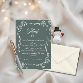 Winter Coquette green Thank You Baby Shower Card Kaart