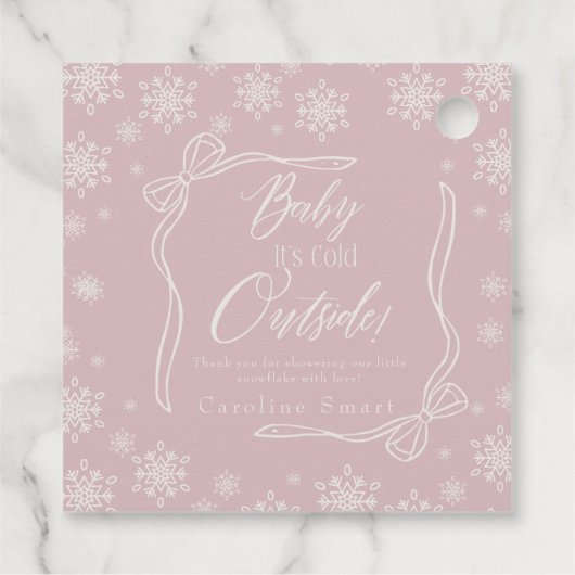 Winter Coquette Roze Dank u Het is Koud Bedankjes Labels (Achterkant)