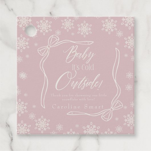 Winter Coquette Roze Dank u Het is Koud Bedankjes Labels (Voorkant)
