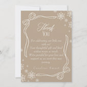 Winter Coquette taupe Bedankt Baby shower Kaart (Voorkant)