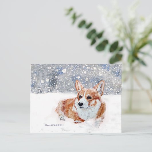 Winter Corgi Briefkaart (Staand voorkant)