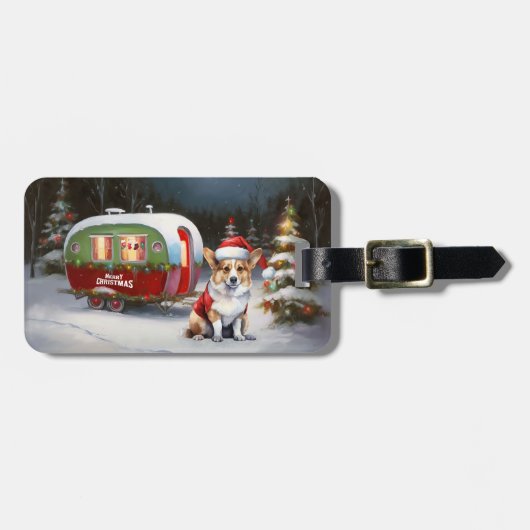 Winter Corgi Caravaan Kerstavontuur Bagagelabel (Voorkant horizontaal)