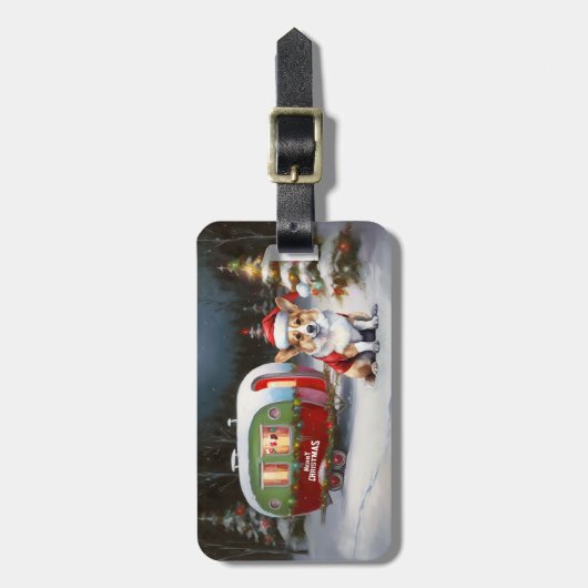 Winter Corgi Caravan Kerstavontuur Bagagelabel (Voorkant verticaal)