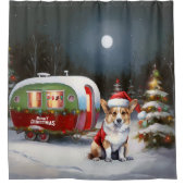 Winter Corgi Caravan Kerstavontuur Douchegordijn (Voorkant)