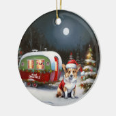 Winter Corgi Caravan Kerstavontuur Keramisch Ornament (Links)