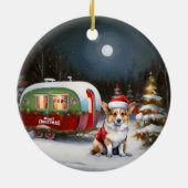 Winter Corgi Caravan Kerstavontuur Keramisch Ornament (Achterkant)