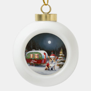 Winter Corgi Caravan Kerstavontuur Keramische Bal Ornament