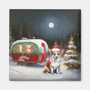 Winter Corgi Caravan Kerstavontuur Magneet