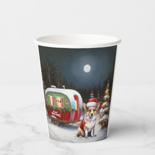 Winter Corgi Caravan Kerstavontuur Papieren Bekers (Achterkant)
