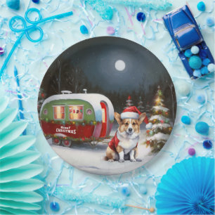 Winter Corgi Caravan Kerstavontuur Papieren Bordje