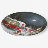 Winter Corgi Caravan Kerstavontuur Papieren Bordje (Gekanteld)