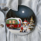 Winter Corgi Caravan Kerstavontuur Ronde Button 6,0 Cm (In situ)