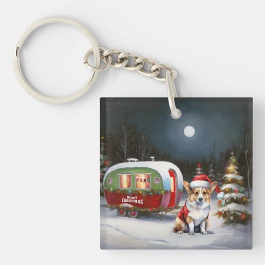 Winter Corgi Caravan Kerstavontuur Sleutelhanger (Voorkant)