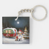 Winter Corgi Caravan Kerstavontuur Sleutelhanger (Achterkant)