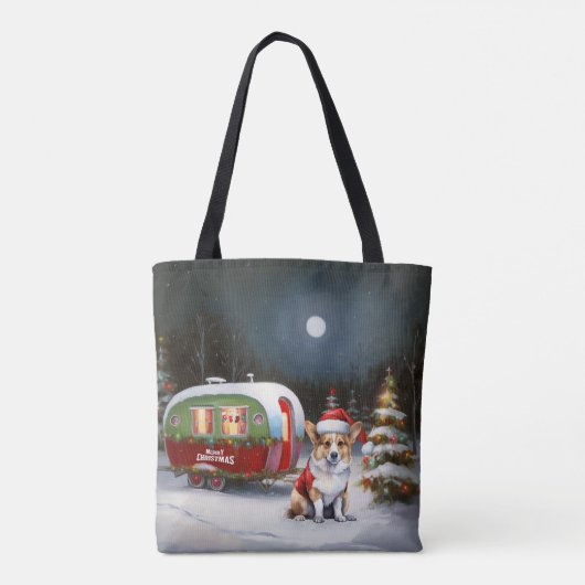 Winter Corgi Caravan Kerstavontuur Tote Bag (Achterkant)