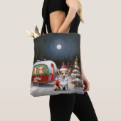 Winter Corgi Caravan Kerstavontuur Tote Bag (Dichtbij)
