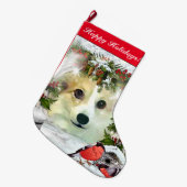 Winter Corgi Holiday Grote Kerstsok (Voorkant (Hangend))