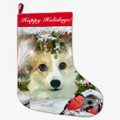 Winter Corgi Holiday Grote Kerstsok (Voorkant)