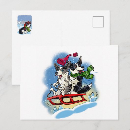 Winter Corgis Briefkaart (Voorkant / Achterkant)