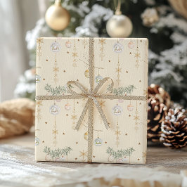 Winter Cottage & Gold Snowflake Christmas  Cadeaupapier