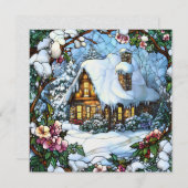 Winter Cottage Greeting Card Feestdagenkaart (Voorkant / Achterkant)