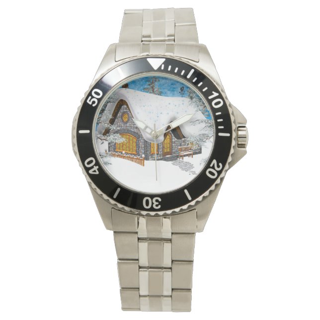 Winter Cottage Horloge (Voorkant)